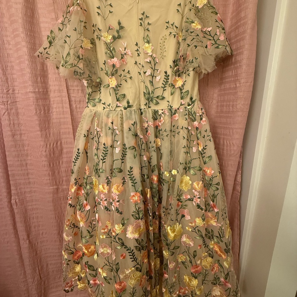 JessaKae Yellow Cream Flutter Sleeve Formal Dress - Picture 2 of 11